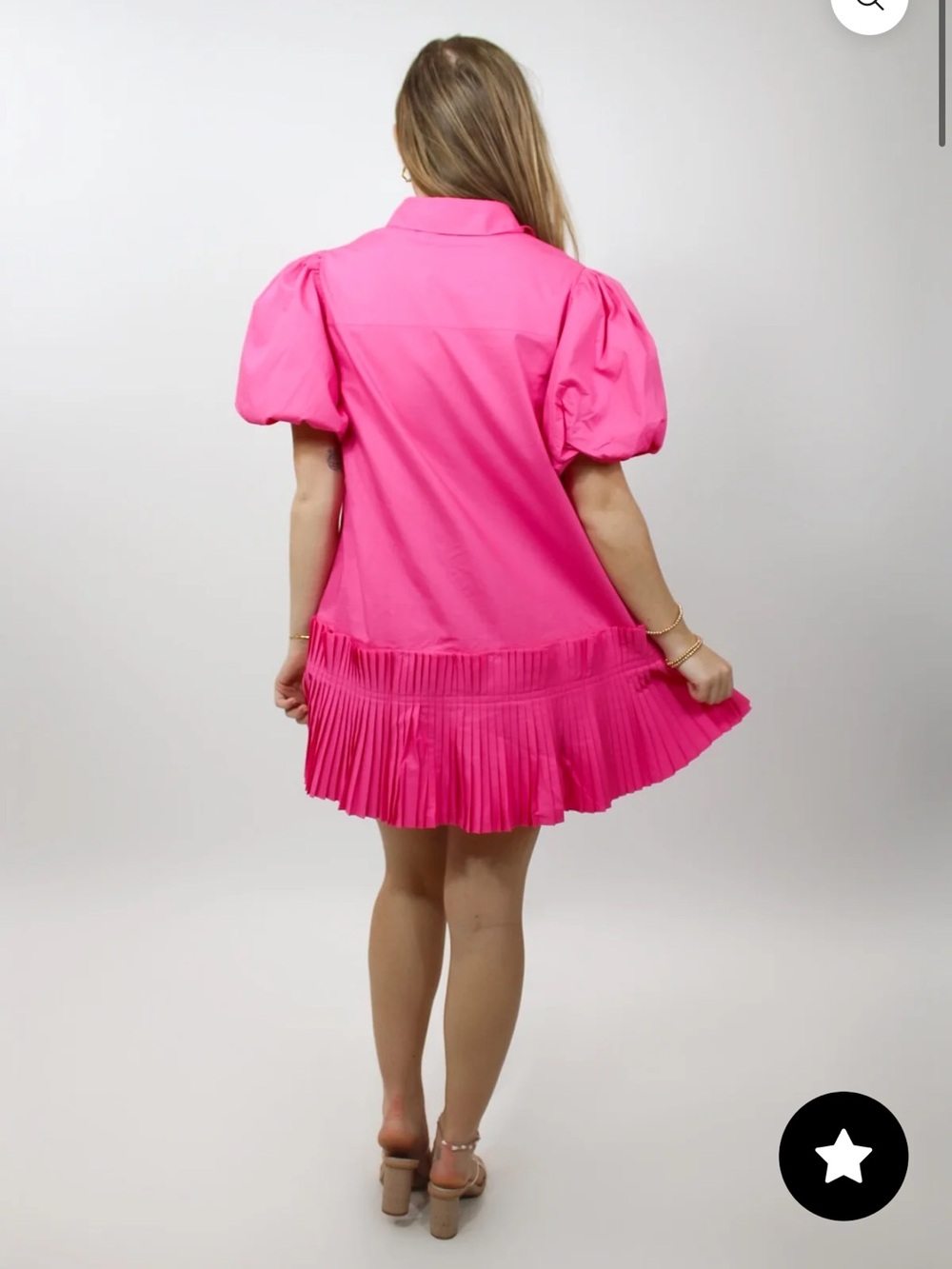 Hot Pink Aureum Puff Sleeve Pleated Dress - Picture 4 of 6